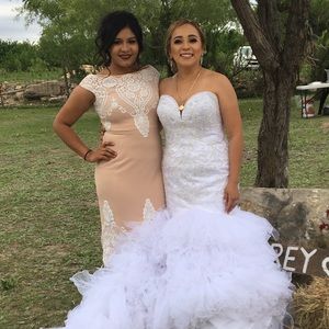 Off the shoulder peach dress